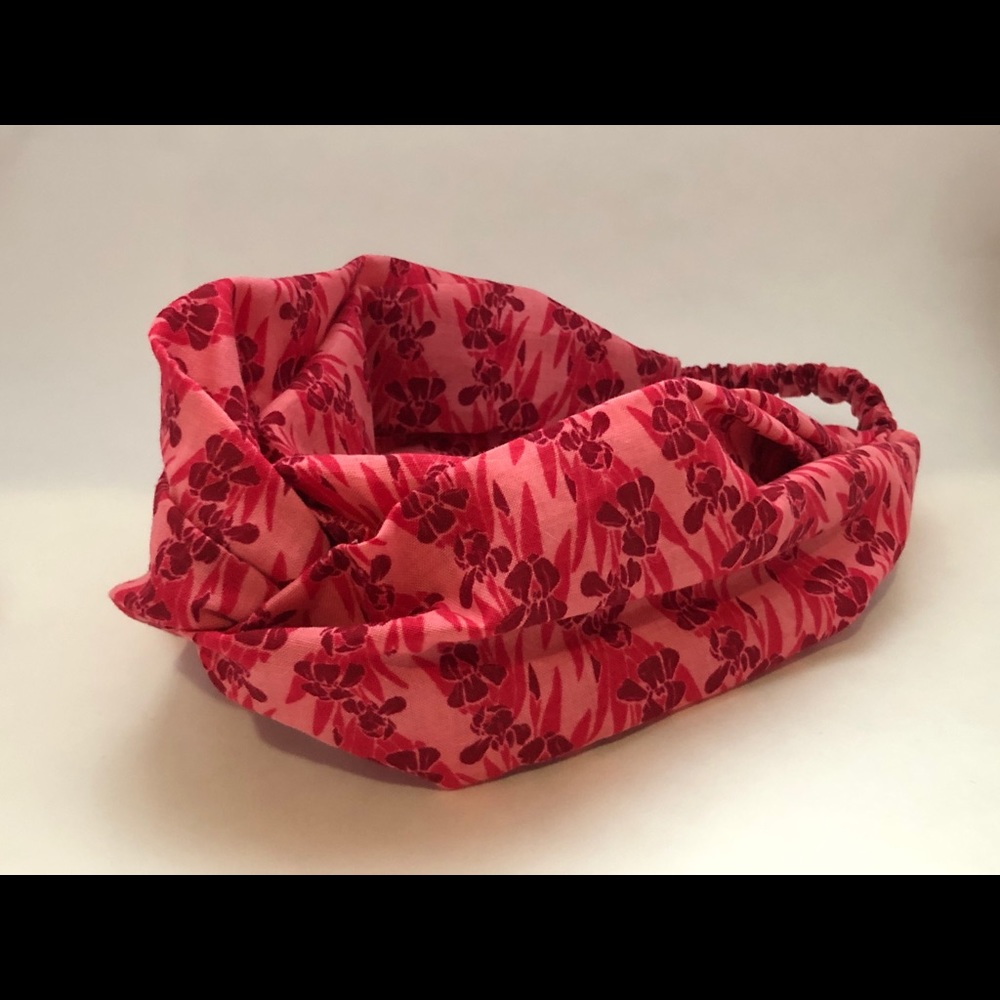 Red floral turban twist headband
